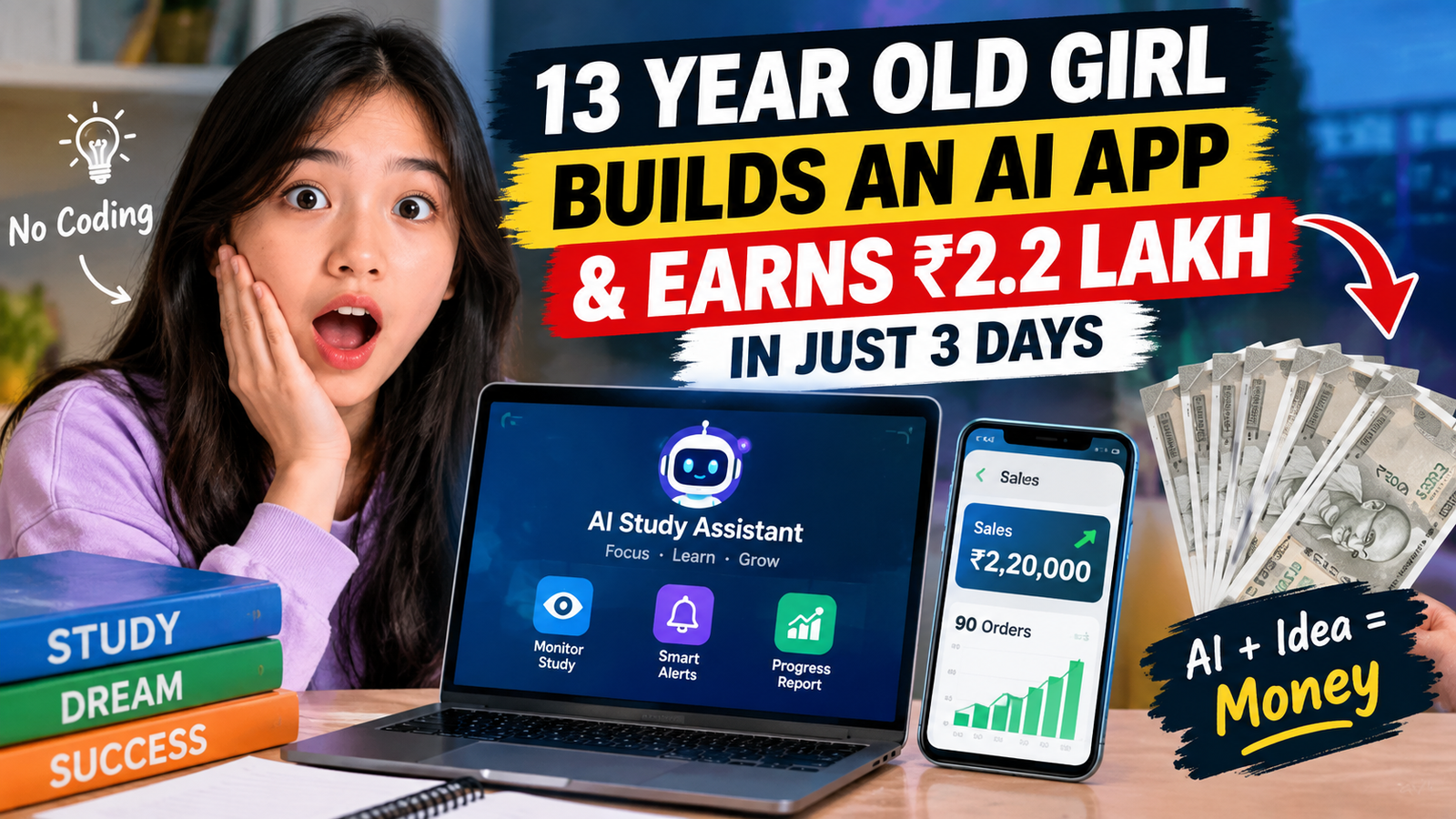 13-Year-Old Girl Builds an AI App Without Coding and Earns ₹2.2 Lakh in Just 3 Days