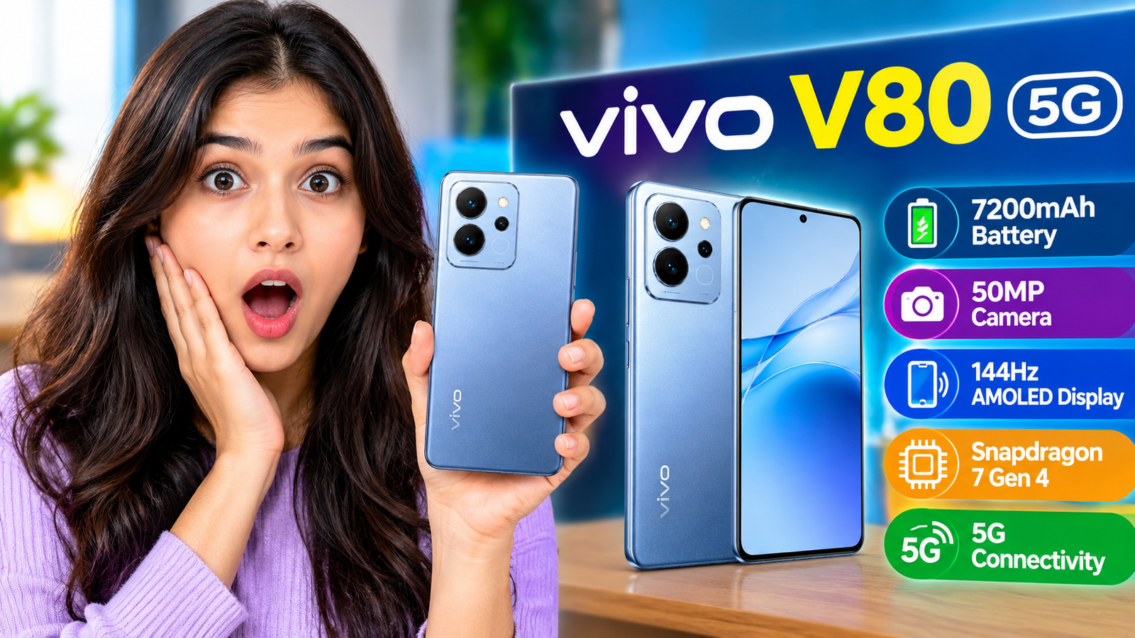 Vivo Launching Soon Vivo V80 5G Smartphone In India With 7200mAh Battery & 50MP Camera
